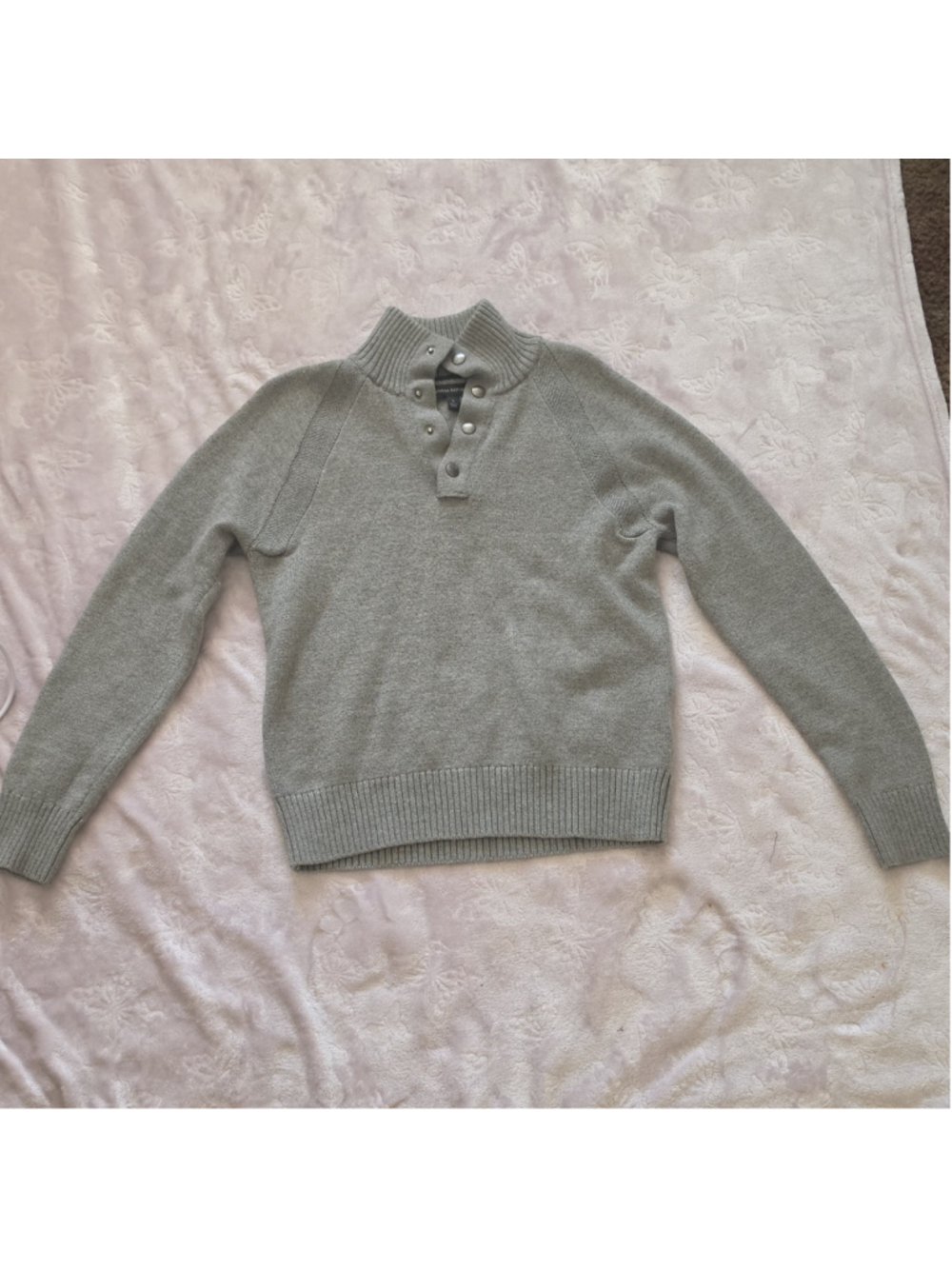 Banana Republic Mock Neck Merino Wool Blend Sweater Size S Gray Henley Snap